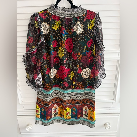Alice + Olivia Julius Mona Ruffle Sleeve Mini Dress XS Boho Floral Shift - Picture 4 of 13